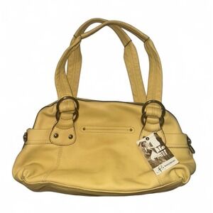 B. Makowsky Arlington Pale Yellow Pebbled Leather Satchel Bag Medium BM09342 NWT